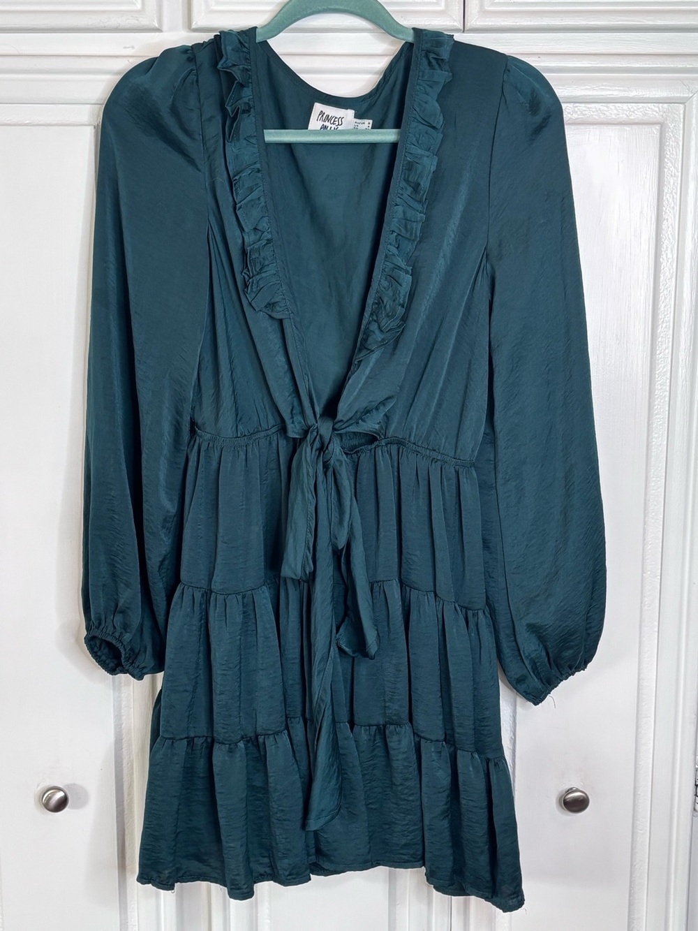 Princess Polly Teal Tie-Front Tiered Midi Dress sz 4